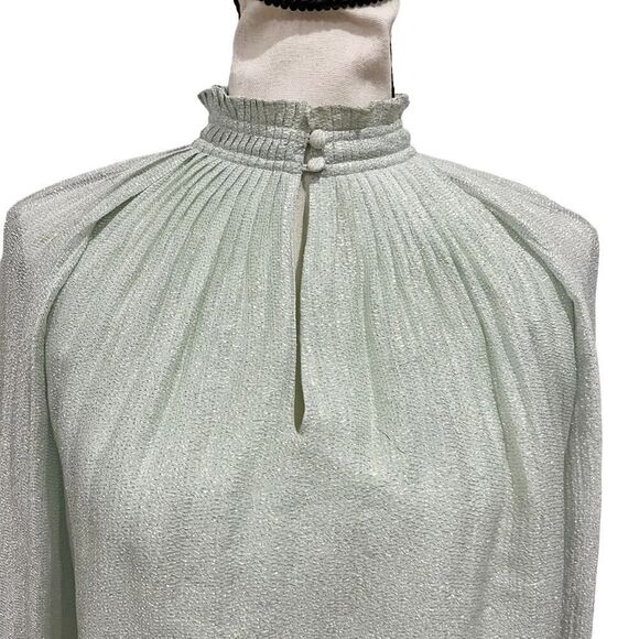 Marie Oliver green metallic Structured Marked Shoulder long sleeve top small - Picture 6 of 9
